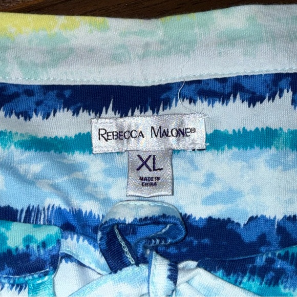 Rebecca Malone Blue Aqua Tie Dye Boho Tunic Top XL 100% Cotton - Picture 5 of 7